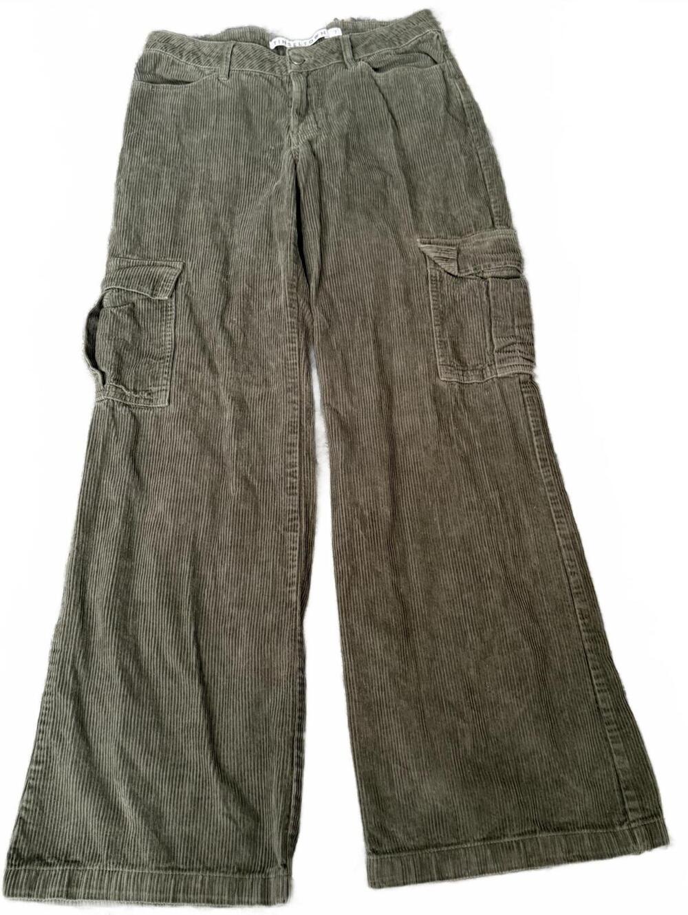 Tinsel Town Corduroy Cargo Pants Womens Size 7 Olive Green Wide Leg Y2K